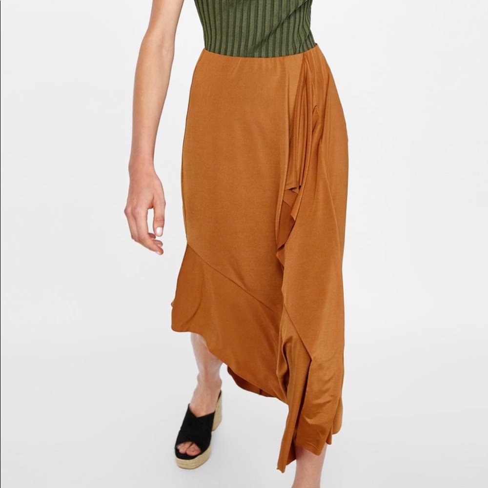 Zara camel long asymmetric skirt small NWT